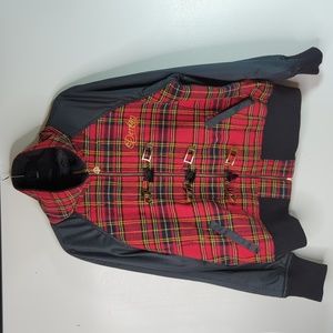 Plaid Tartan Bomber Jacket 3X Rocker Punk Streetwear Pockets Toggles Buckles